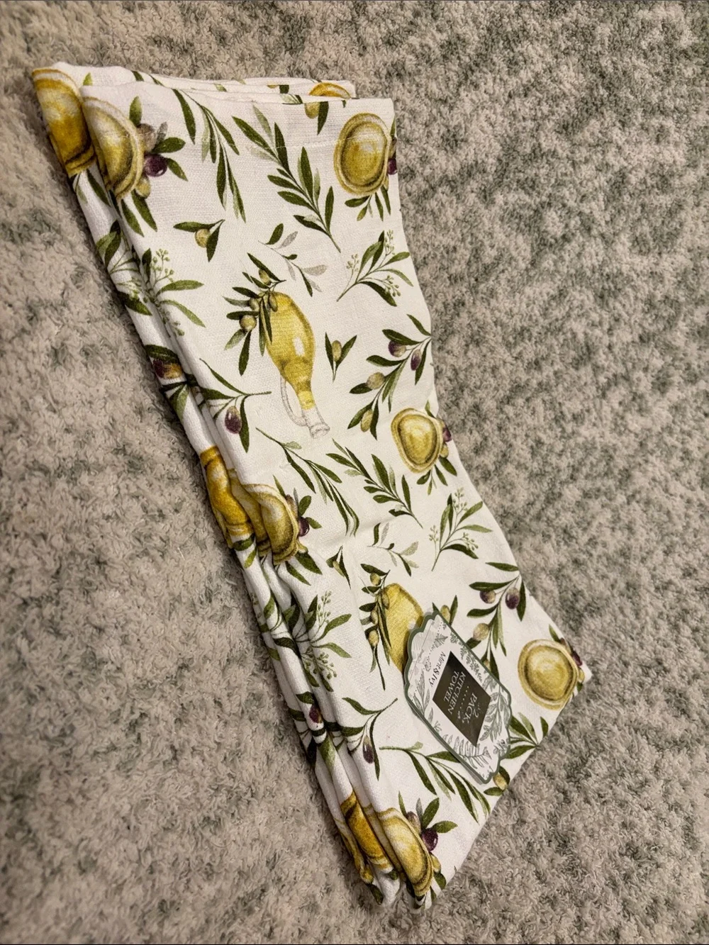 Mint & Ivy Tuscan Olives Olive Oil Botanical Kitchen Towels Set of 2 NWT Cotton